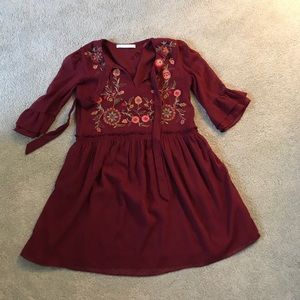 Zara burgundy embroidered lace dress